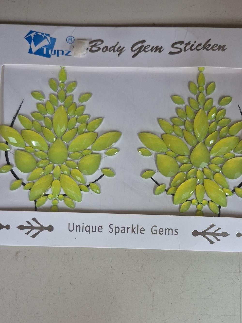 Lime Green Teardrop Body Gem Sticker Pair. NWOT